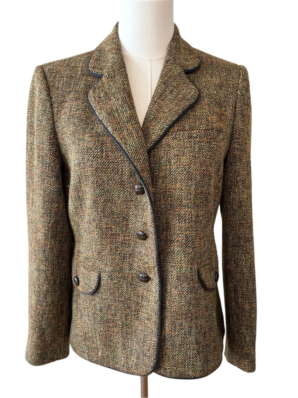 Vintage Talbots Tweed Equestrian Blazer Jacket Size 8 Petites